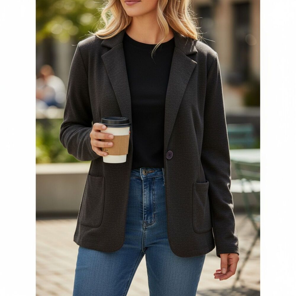 Wet Seal Black Lightweight Wrap Front Blazer Soft Cardigan Sweater Women's L